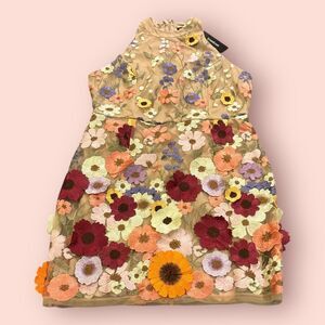 Bebe Midi Dress Womens XL Multi 3D Floral Embroidered Lined Sleeveless Back Zip